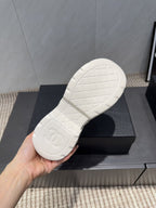 Chanel 25 Sneaker Ivory Black White Suede Fabric 540333