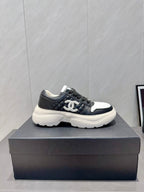 Chanel 25 Sneaker Ivory Black White Suede Fabric 540333