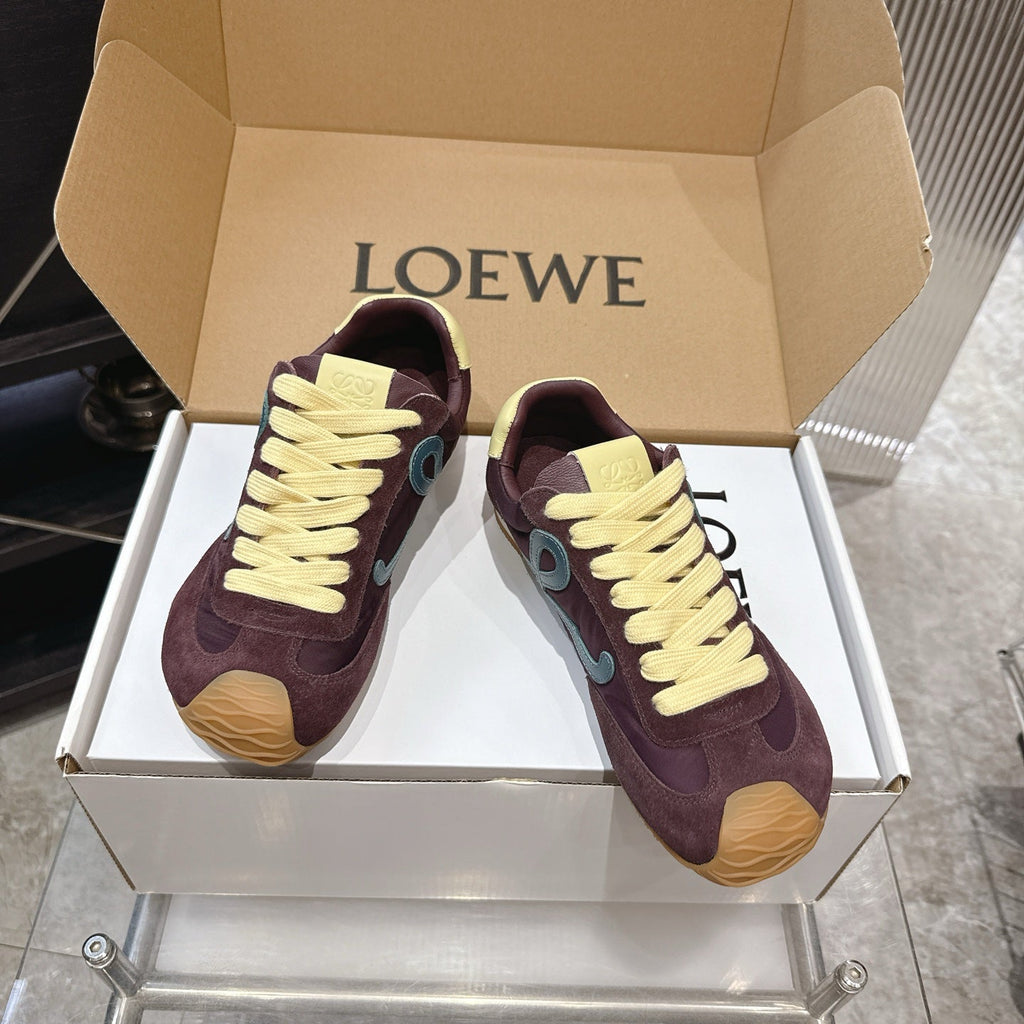 LOEW 26s Ballet Runner 2.0 Burgundy Yellow Suede Sheepskin 683932