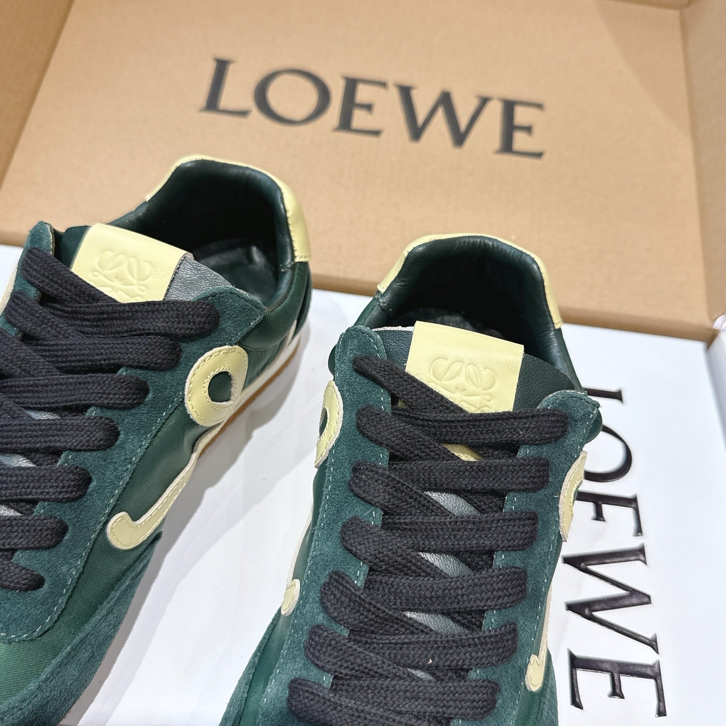 LOEW 26s Ballet Runner 2.0 Teal Green Yellow Suede Sheepskin 683936