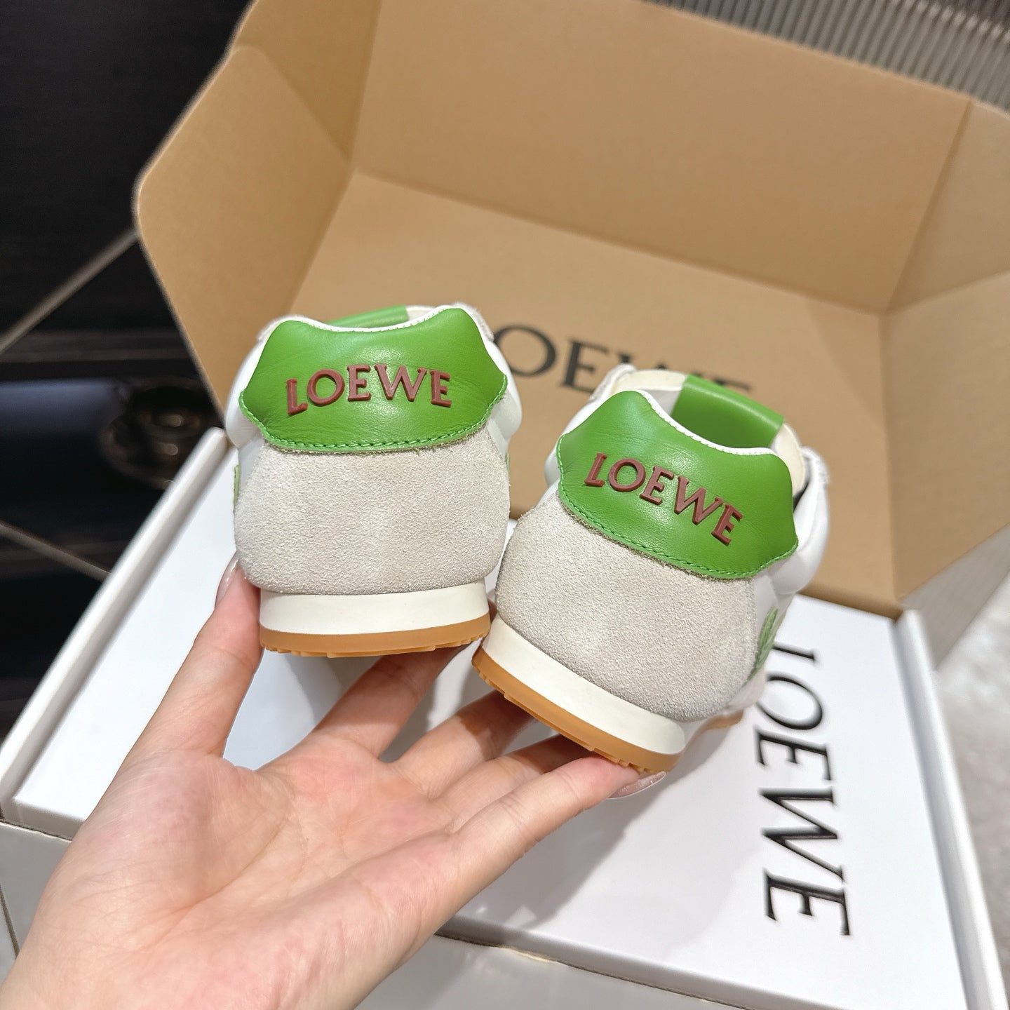 LOEW 26s Ballet Runner 2.0 Light Grey Green Suede Sheepskin 683936