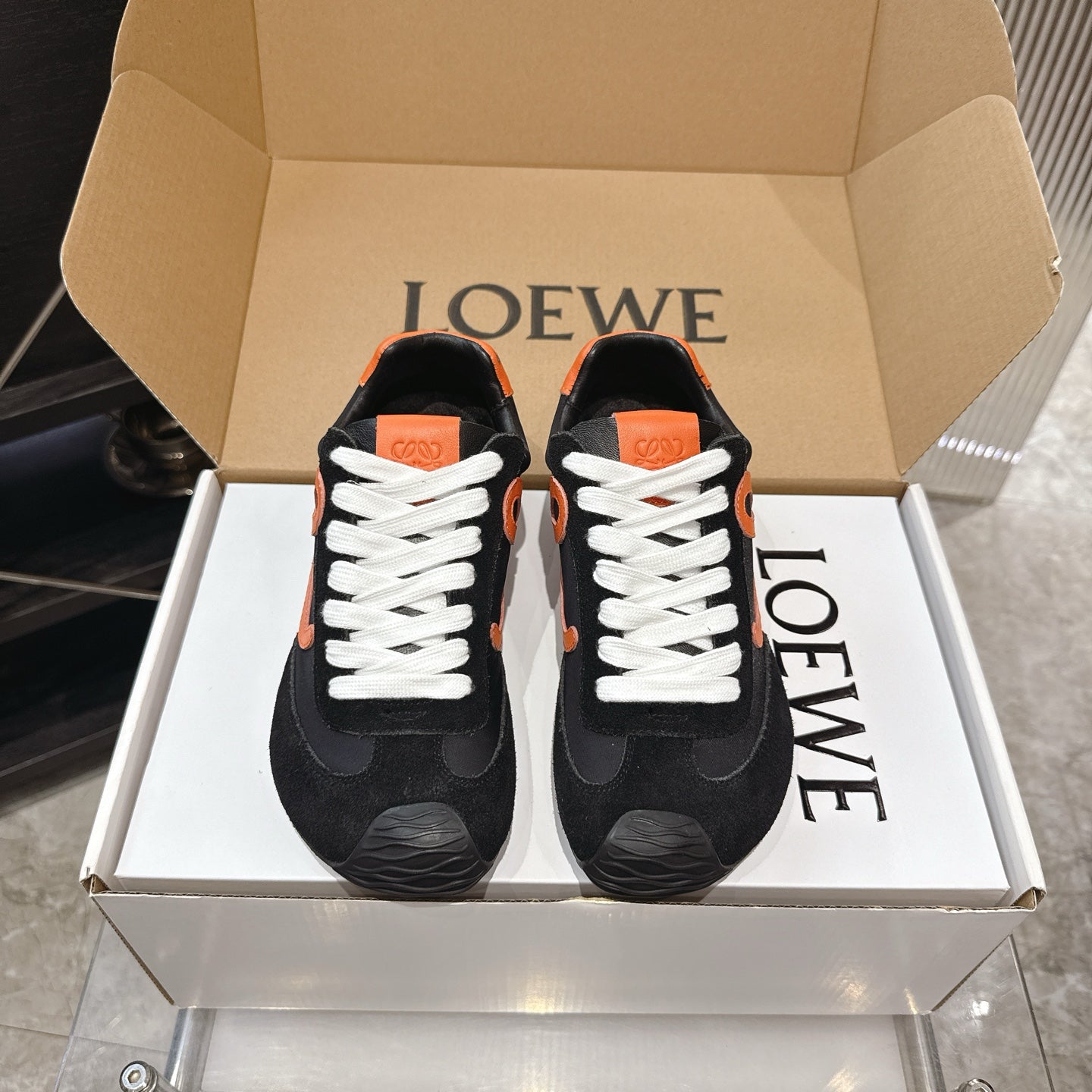 LOEW 26s Ballet Runner 2.0 Black Orange Suede Sheepskin 683937