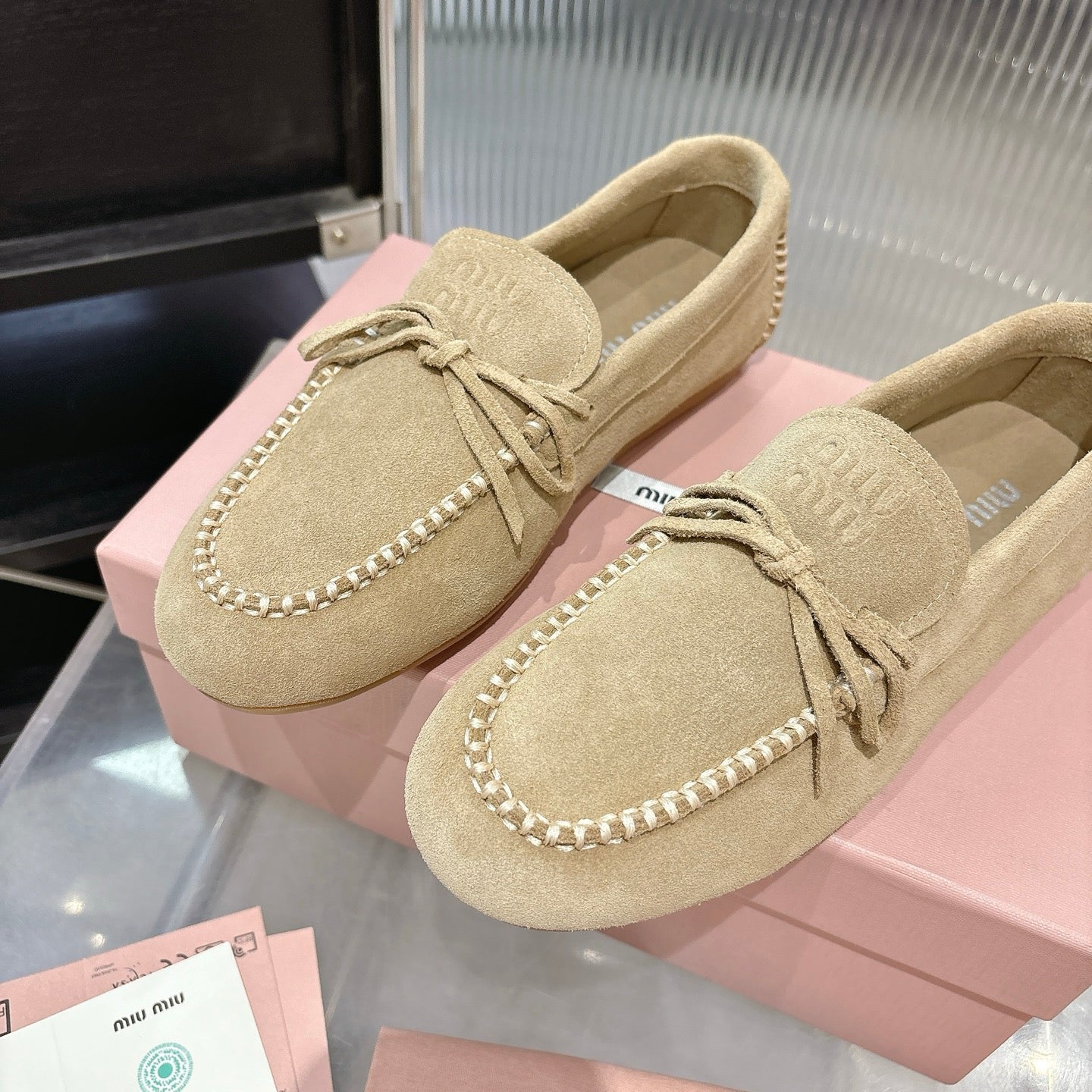 Miu 26s Loafer Light Khahi Suede 683946