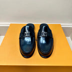 LV EASY MULE IN GLOSSY BLACK CALFSKIN