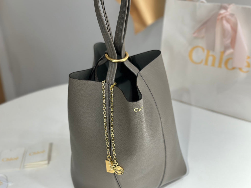 Chloe Spin Taupe Gray Calfskin