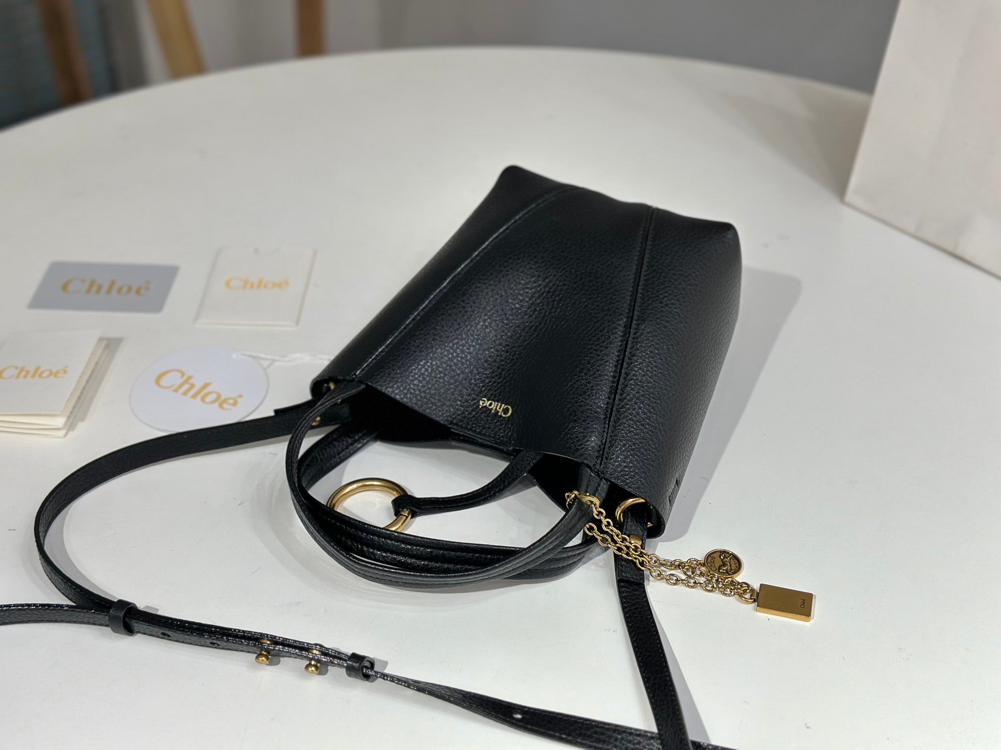 Chloe Spin Small Bag 18cm Black Calfskin