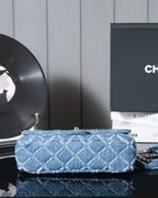 24S Flap Bag 25.5cm Blue Quilted Denim