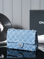 24S Flap Bag 25.5cm Blue Quilted Denim