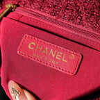 CC 24N Flap Bag 20cm Red Beige Tweed Sherling