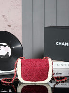 CC 24N Flap Bag 20cm Red Beige Tweed Sherling