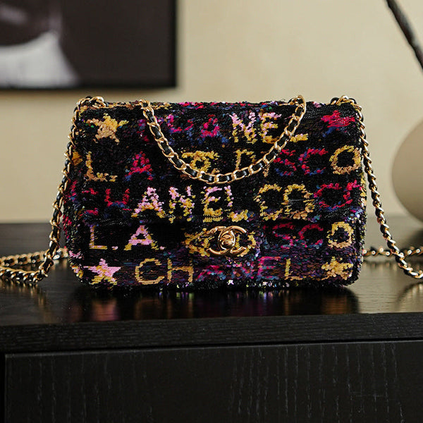 CC 2025 Flap Bag Black Mix Colors Sequin 308603