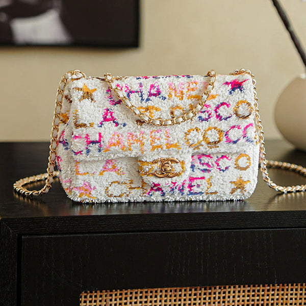 CC 2025 Flap Bag White Mix Colors Sequin 308604