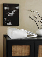 Chanel 25 Crocodile-embossed 40cm Bag White Cowhide 322960