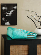 Chanel 25 Crocodile-embossed 40cm Bag Turquoise Cowhide 322961