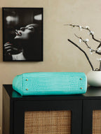 Chanel 25 Crocodile-embossed 40cm Bag Turquoise Cowhide 322961