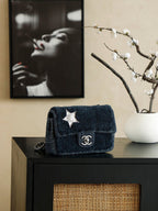 Chanel 2025 Dallas Shearling Star Bag 21cm Navy Blue Wool Denim 318220