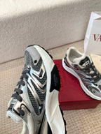 Valentino Sneaker 50mm In Black Mix Grey Blue Mesh Fabric And Cowhide 814272