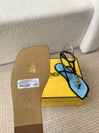 FENDI O'LOCK THONG SANDAL BLACK AND BLUE CALFSKIN WITH GOLD HARDWARE