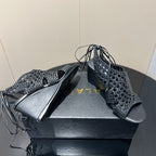 Alaia 25 Round-toe Braided Wedge Sandals 75mm Black Woven Leather 433565