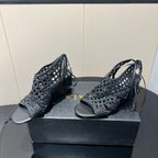 Alaia 25 Round-toe Braided Wedge Sandals 75mm Black Woven Leather 433565