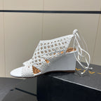 Alaia 25 Round-toe Braided Wedge Sandals 75mm White Woven Leather 433566