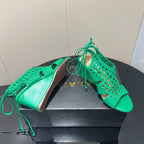 Alaia 25 Round-toe Braided Wedge Sandals 75mm Green Woven Leather 433567