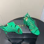 Alaia 25 Round-toe Braided Wedge Sandals 75mm Green Woven Leather 433567