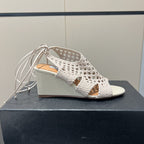 Alaia 25 Round-toe Braided Wedge Sandals 75mm Flamingo Woven Leather433568