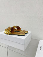 alaia sandal mule flower gold metalic lambskin