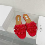 alaia sandal mule flower red suede