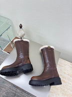 MiuMiu 25 platform boots brown calfskin wool 522430