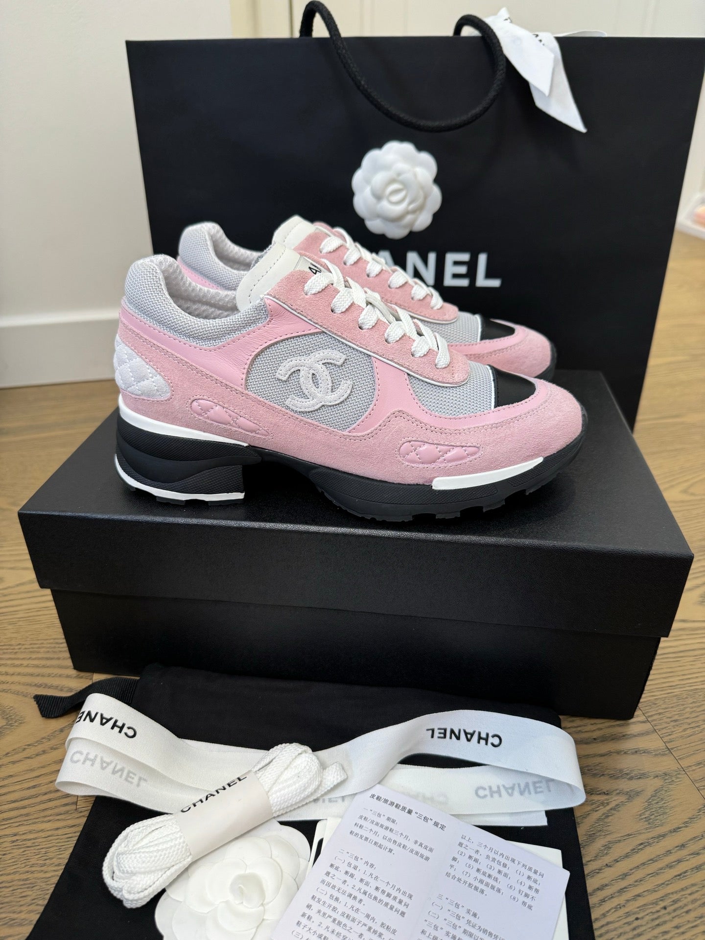 CC FW 25/26 Sneakers 40mm Black Pink Grey Fabric Calfskin 500181