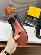 FENDI knee boots high heel monogram blue black cowhide 521217