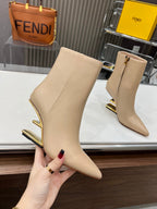 FENDI First Wedge Boots Light Beige Sheepskin 521224