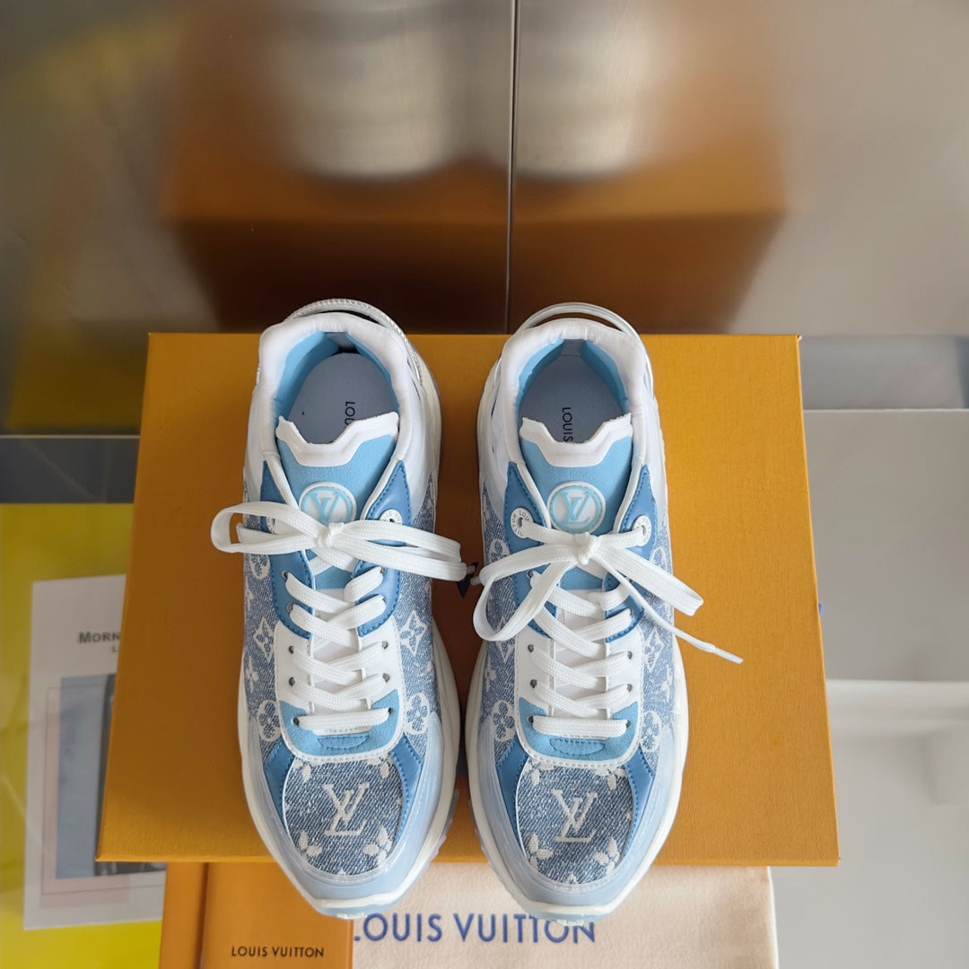 LV Run 55 Sneaker 55mm Light Blue Mix White Monogram Jacquard Fabric