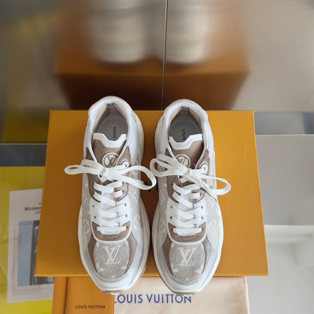 LV Run 55 Sneaker 55mm Brown Mix White Monogram Jacquard Fabric