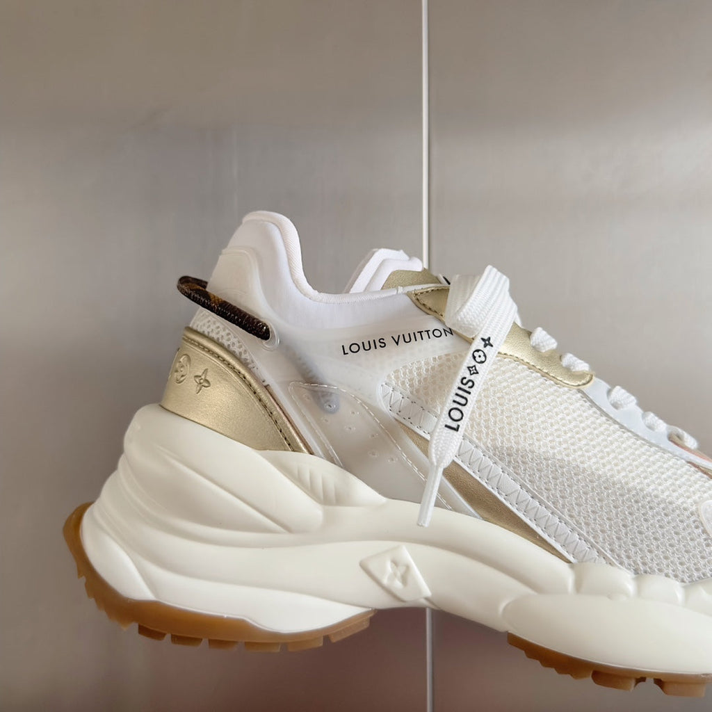 LV Run 55 Sneaker 55mm White Mix Gold Polyester Mesh Fabric