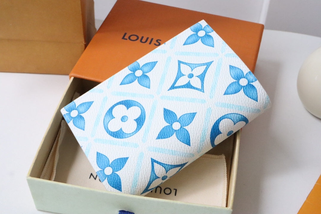 LV By the Pool Passport Card Holder Blue Monogarm Tiles Print Canvas 204707