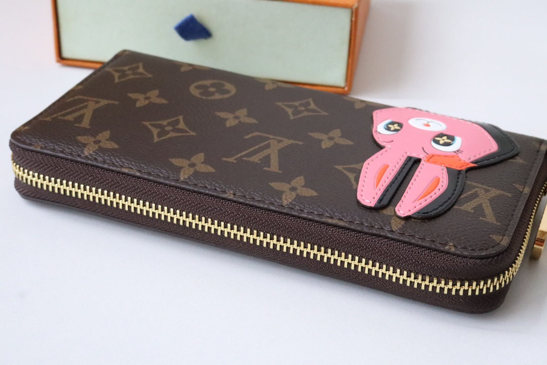 LV x SY Rabbit Zipper Wallet Brown Green Monogram Canvas 204661