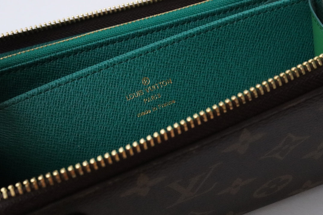 LV x SY Rabbit Zipper Wallet Brown Green Monogram Canvas 204661