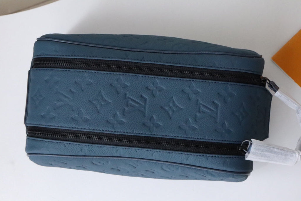 LV Dopp Kit Toiletry Bag Blue-Gray Taurillon Monogram Leather 217069