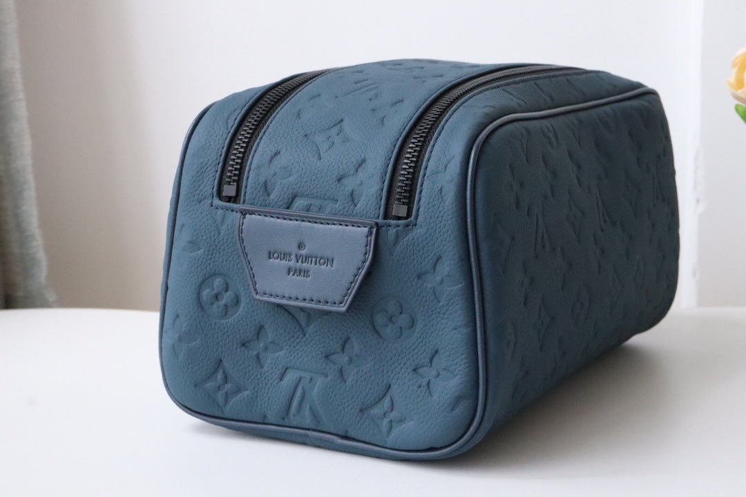 LV Dopp Kit Toiletry Bag Blue-Gray Taurillon Monogram Leather 217069