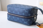 LV Locker Dopp Kit Khaki Blue Monogram Canvas 224139