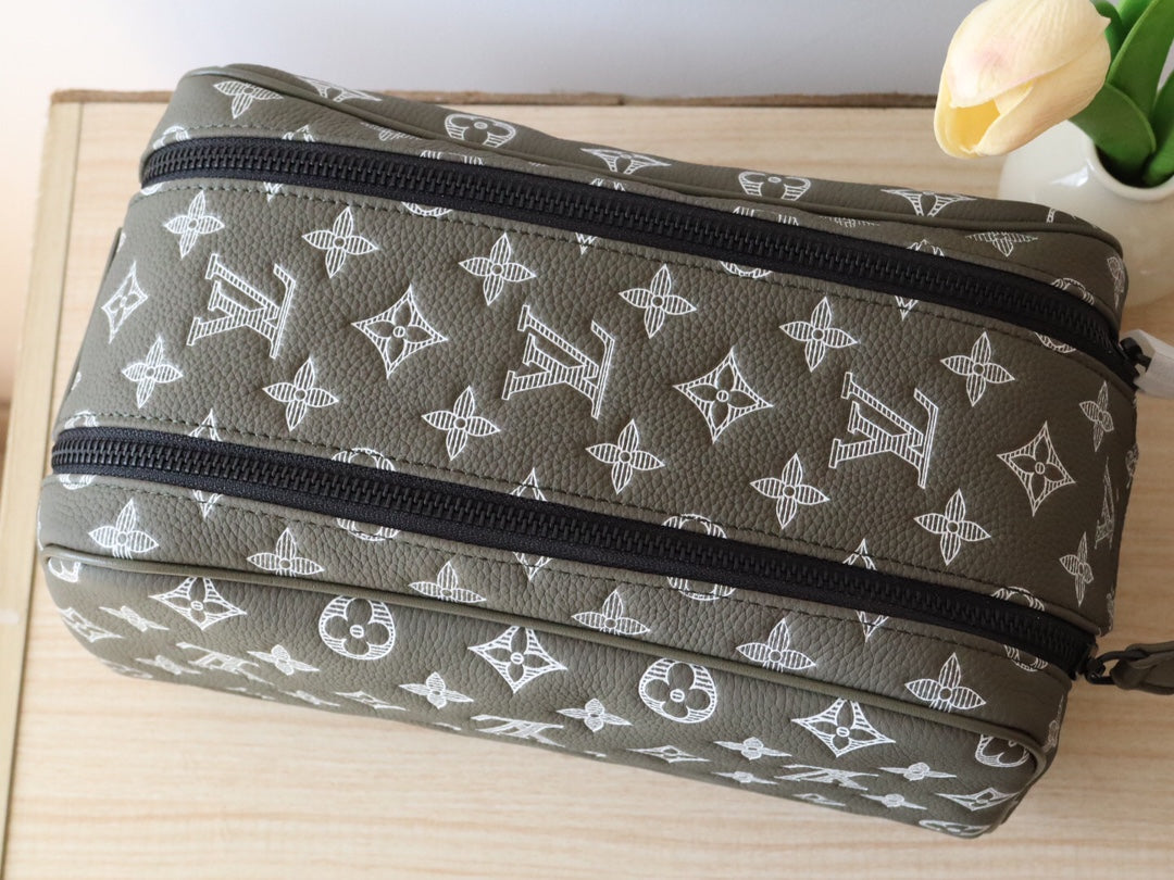 LV Dopp Kit Toiletry Bag Anthracite Grey Monogram Cowhide  224279