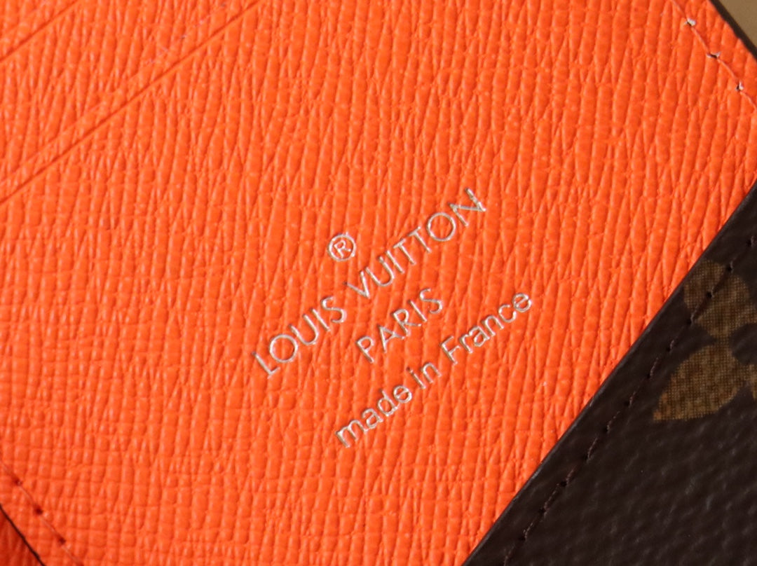 LV Pocket Card Holder Wallet Orange Monogram Canvas & Cowhide 224115