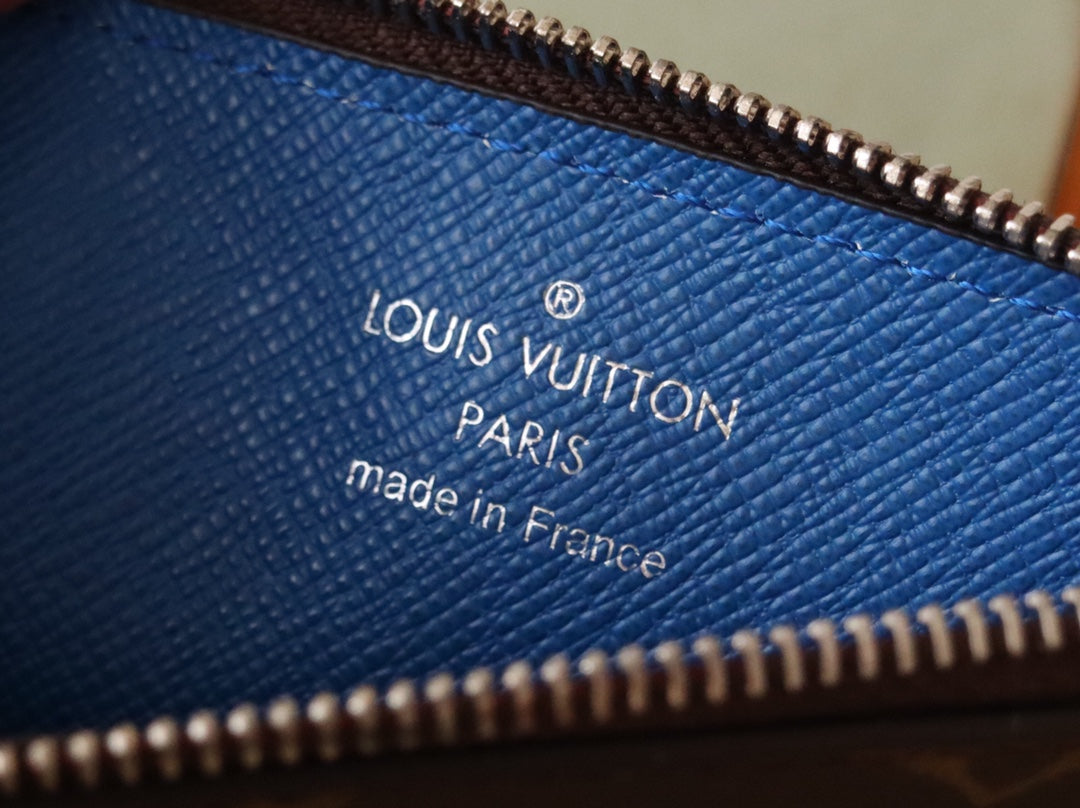 LV Zipper Card Holder Blue Monogram Canvas & Calfskin 224122
