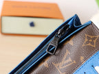 LV M81538 Brazza Wallet Blue Monogram Canvas & Calfskin 224094