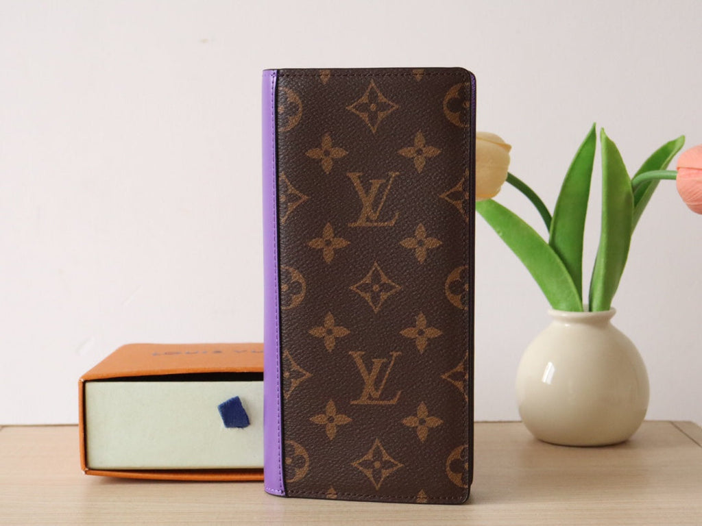 LV M81538 Brazza Wallet Purple Monogram Canvas & Calfskin 224095