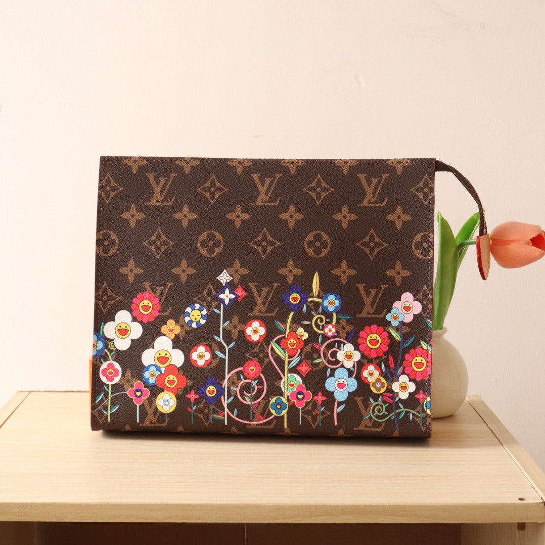 LV x TM Toiletry Pouch Brown Monogram Flower Motifs Canvas
