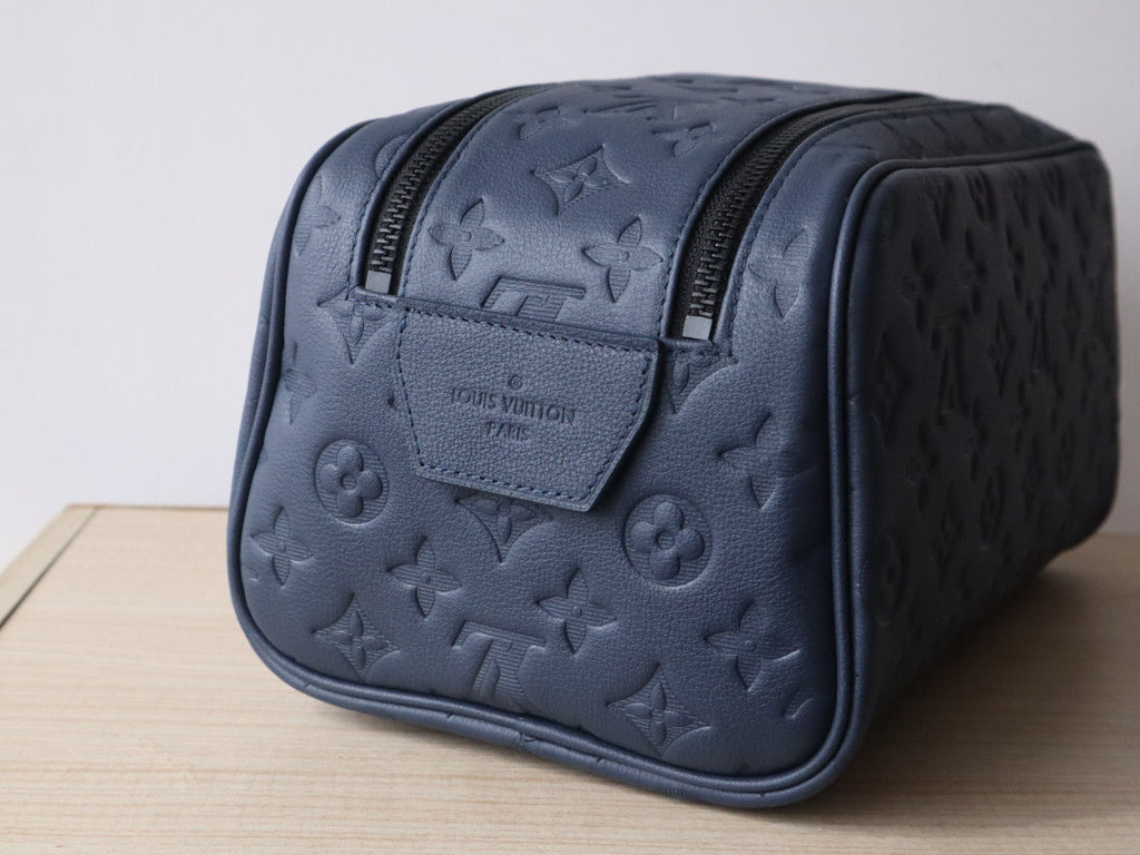 LV Dopp Kit Toiletry Bag Navy Blue Monogram Calfskin & Cowhide247596